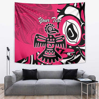 Pink personalized tapestry with bold black-and-white eagle and stylized tribal pattern