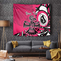 Pink personalized wall tapestry featuring black-and-white eagle illustration and tribal motifs