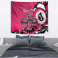Pink personalized tapestry with eagle design in black and white tribal-style artwork