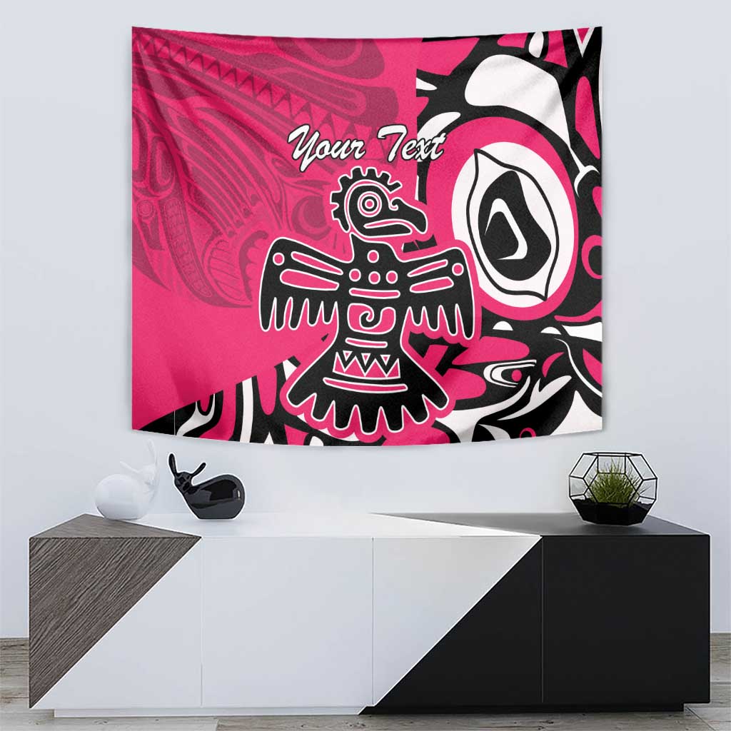 Pink personalized eagle tapestry with black-and-white tribal graphics and "Your Text"