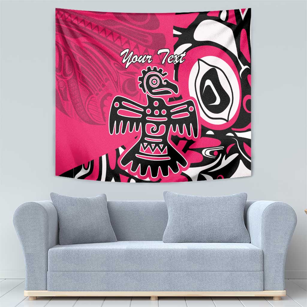 Pink personalized wall tapestry showing a black-and-white eagle and patterned tribal details