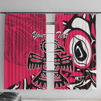 Pink window curtain panels with black-and-white eagle artwork, symmetrical front view