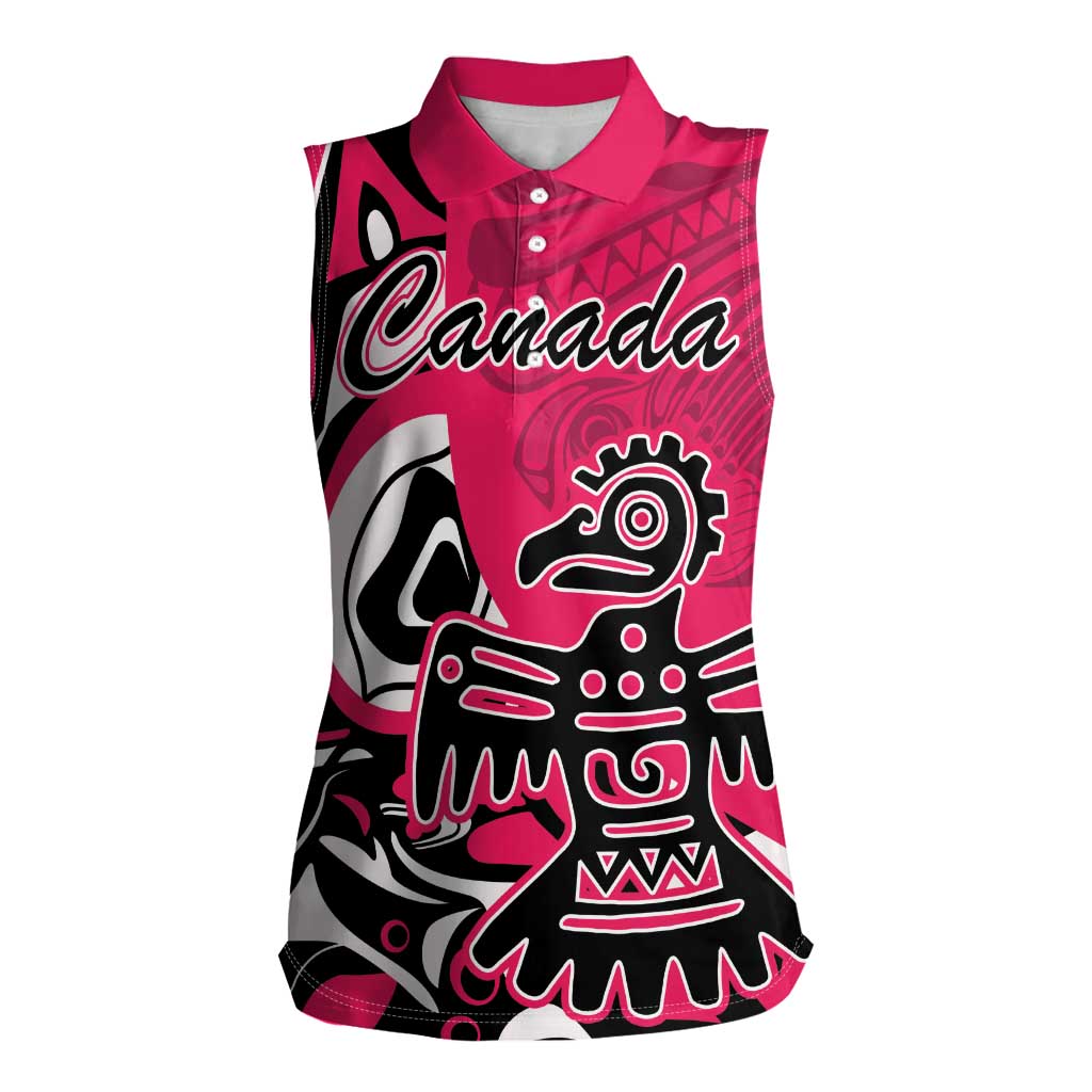 Personalized Canada Haida Eagle Women Sleeveless Polo Shirt Pink Style