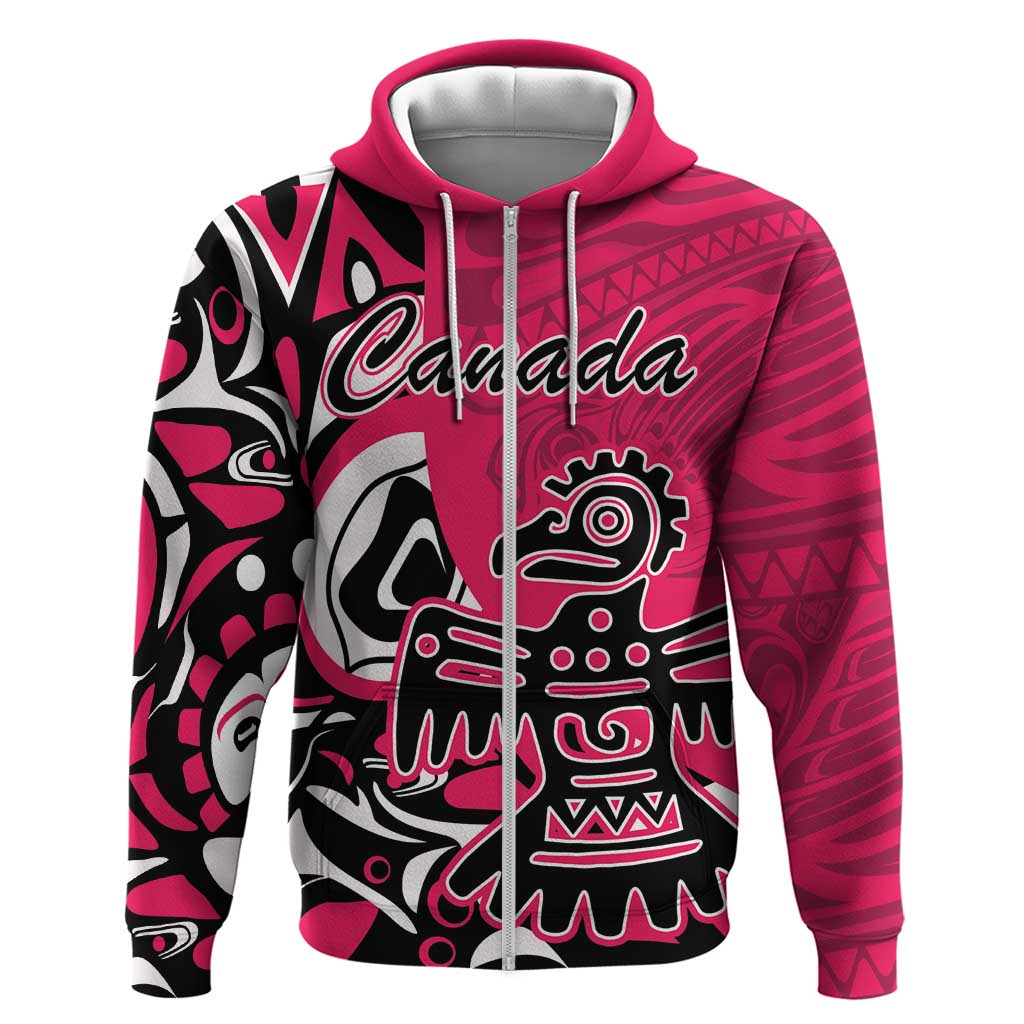 Personalized Canada Haida Eagle Zip Hoodie Pink Style