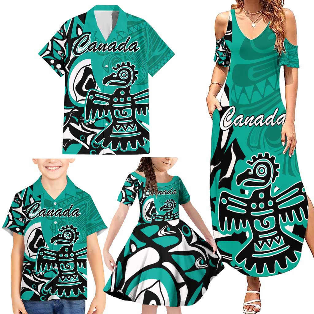 Personalized Canada Haida Eagle Family Matching Summer Maxi Dress and Hawaiian Shirt Turquoise Style - Wonder Print Shop