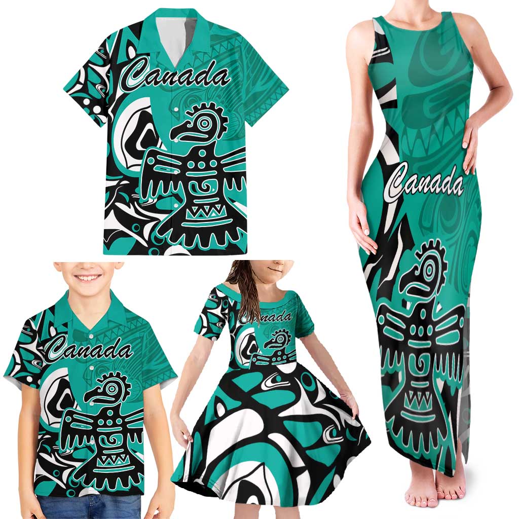 Personalized Canada Haida Eagle Family Matching Tank Maxi Dress and Hawaiian Shirt Turquoise Style - Wonder Print Shop