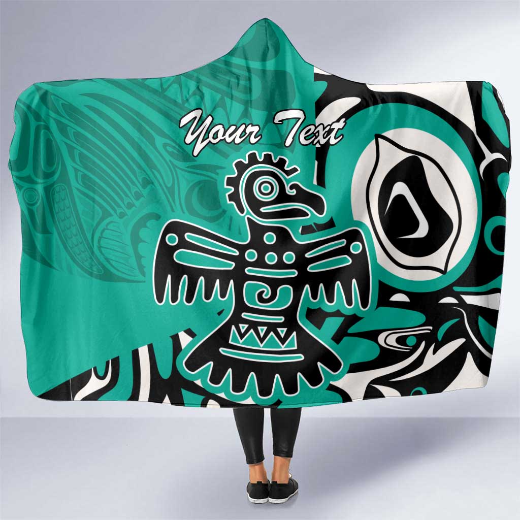 Personalized Canada Haida Eagle Hooded Blanket Turquoise Style