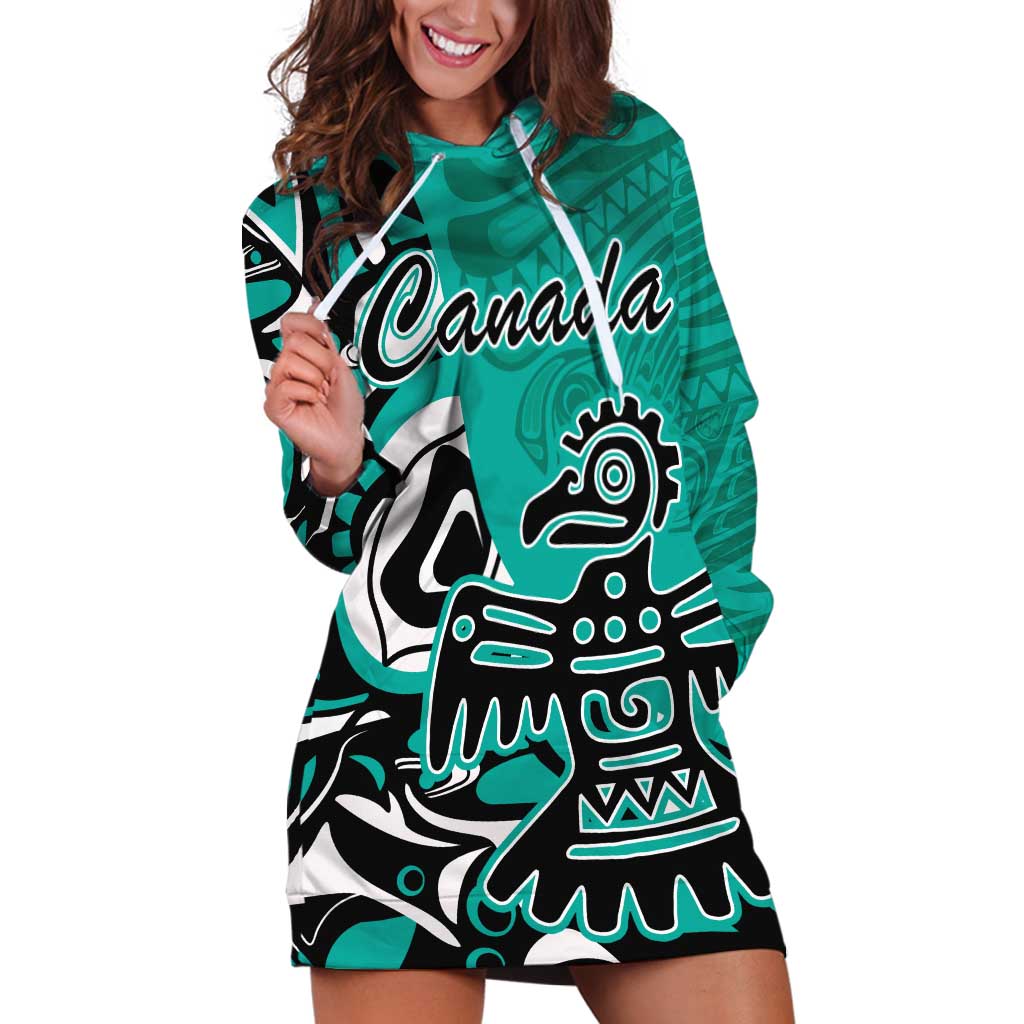 Personalized Canada Haida Eagle Hoodie Dress Turquoise Style - Wonder Print Shop