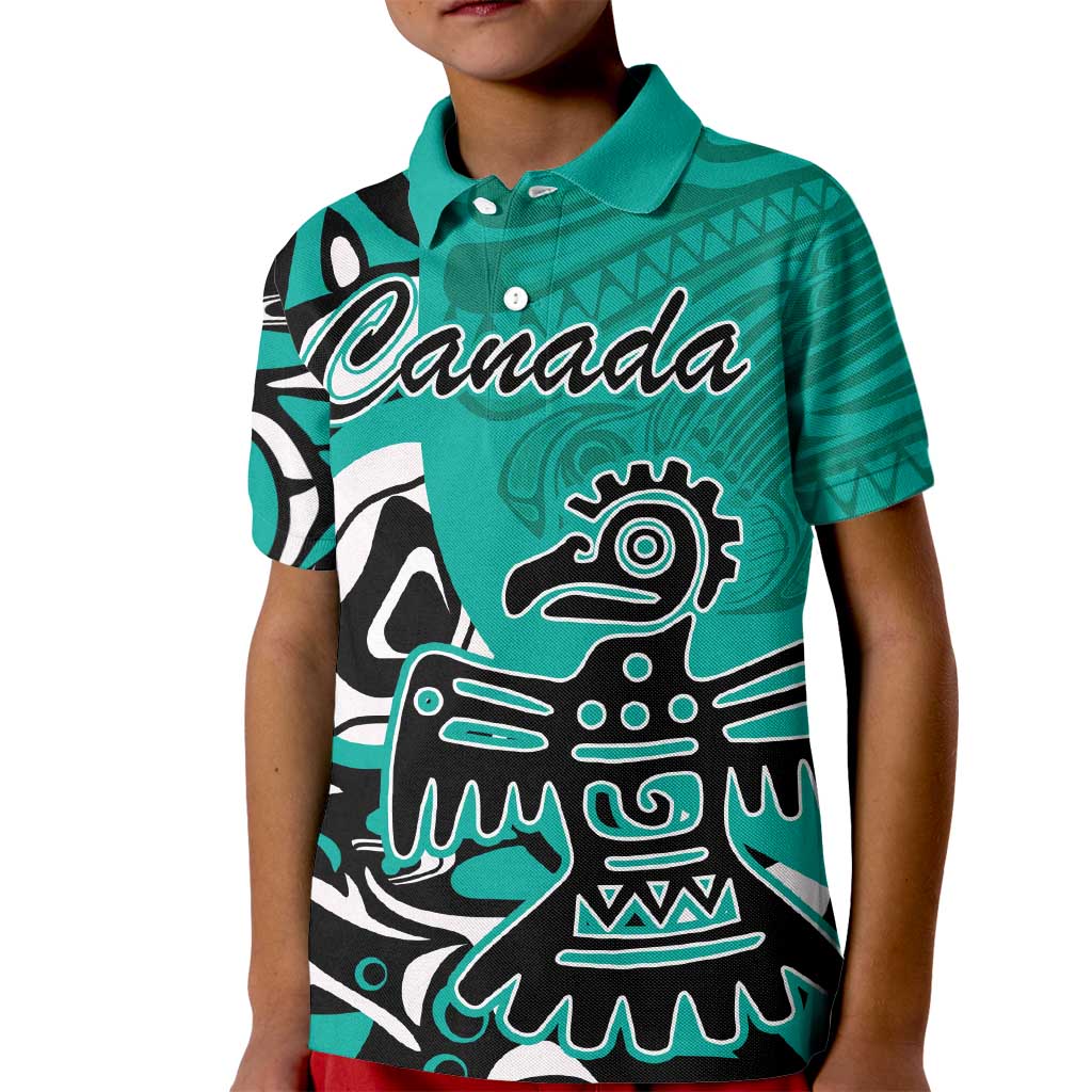 Personalized Canada Haida Eagle Kid Polo Shirt Turquoise Style - Wonder Print Shop