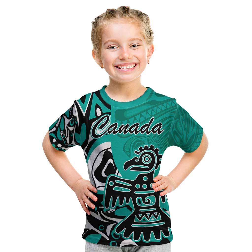 Personalized Canada Haida Eagle Kid T Shirt Turquoise Style - Wonder Print Shop