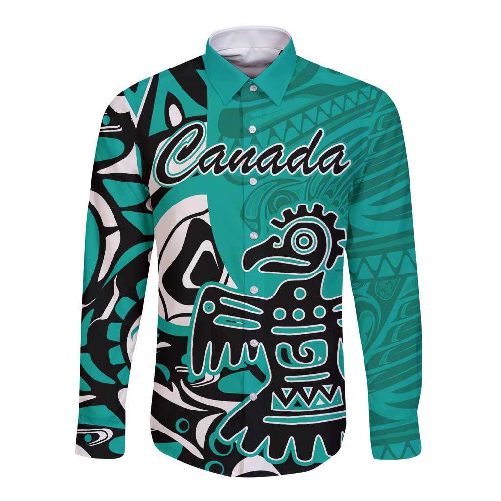 Personalized Canada Haida Eagle Long Sleeve Button Shirt Turquoise Style - Wonder Print Shop