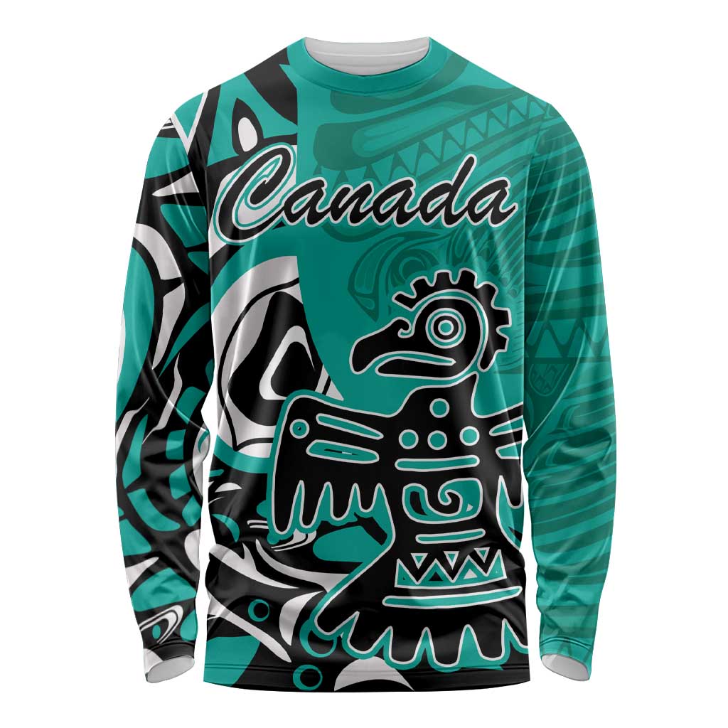 Personalized Canada Haida Eagle Long Sleeve Shirt Turquoise Style - Wonder Print Shop