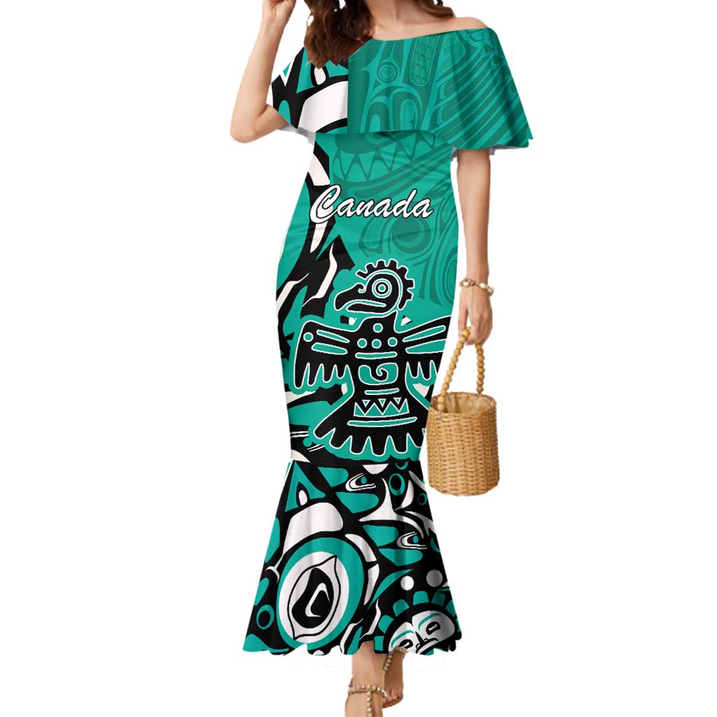 Personalized Canada Haida Eagle Mermaid Dress Turquoise Style - Wonder Print Shop