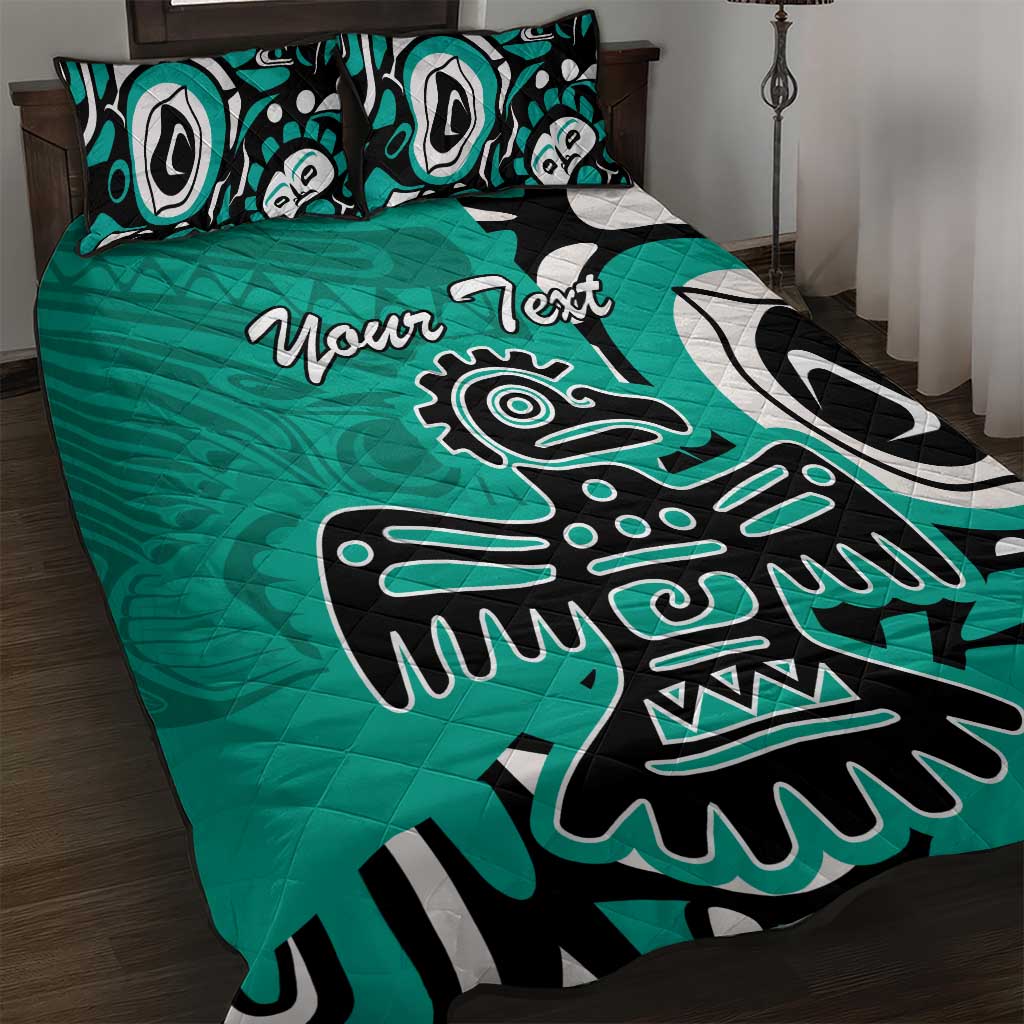 Personalized Canada Haida Eagle Quilt Bed Set Turquoise Style