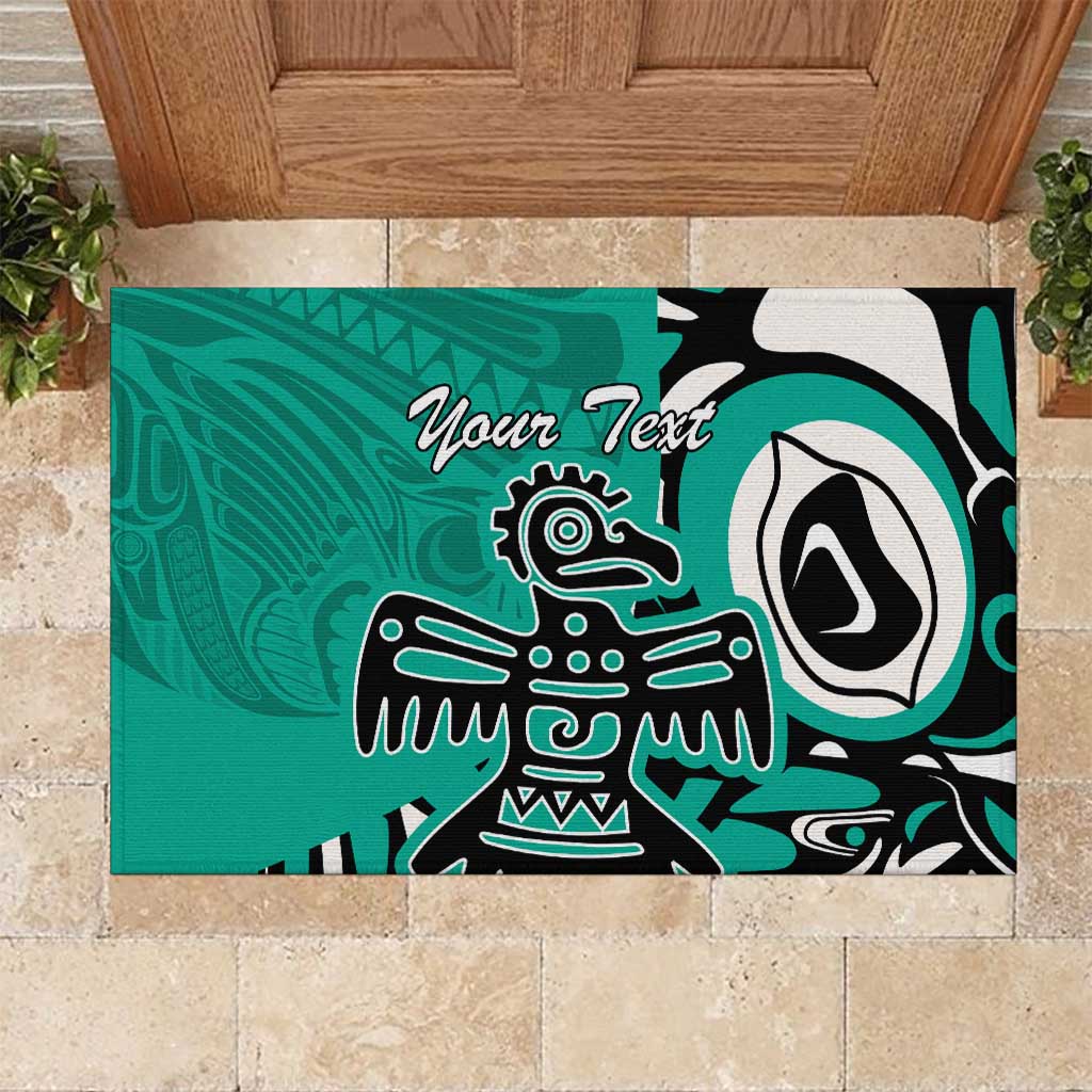 Personalized Canada Haida Eagle Rubber Doormat Turquoise Style