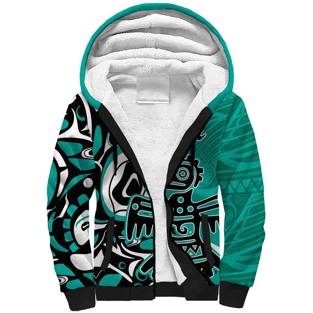 Personalized Canada Haida Eagle Sherpa Hoodie Turquoise Style