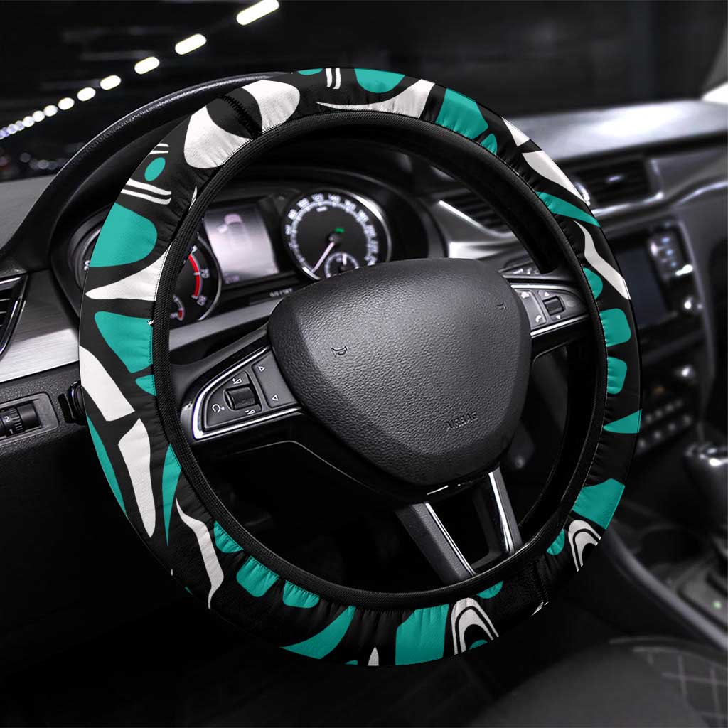 Canada Haida Eagle Steering Wheel Cover Turquoise Style