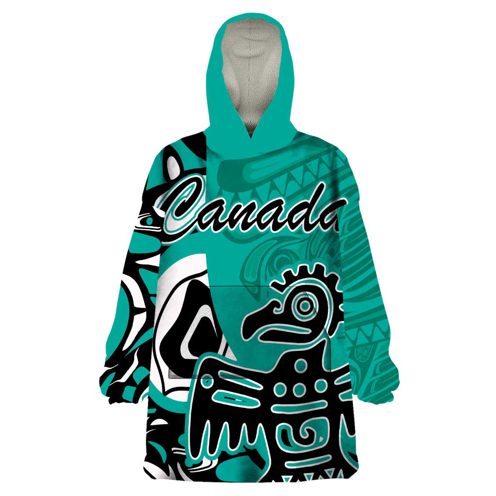 Personalized Canada Haida Eagle Wearable Blanket Hoodie Turquoise Style