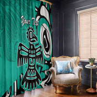 Turquoise eagle print window curtain panel with bold black and white tribal pattern