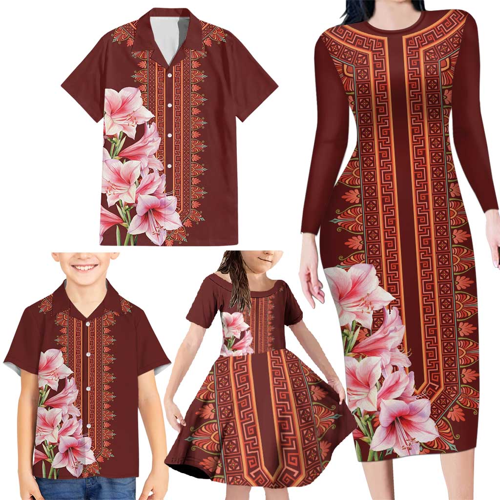 Africa Dashiki Family Matching Long Sleeve Bodycon Dress and Hawaiian Shirt With Belladonna Lily - Wonder Print Shop