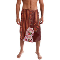 Maroon dashiki-style lavalava with red geometric trim and floral print panel