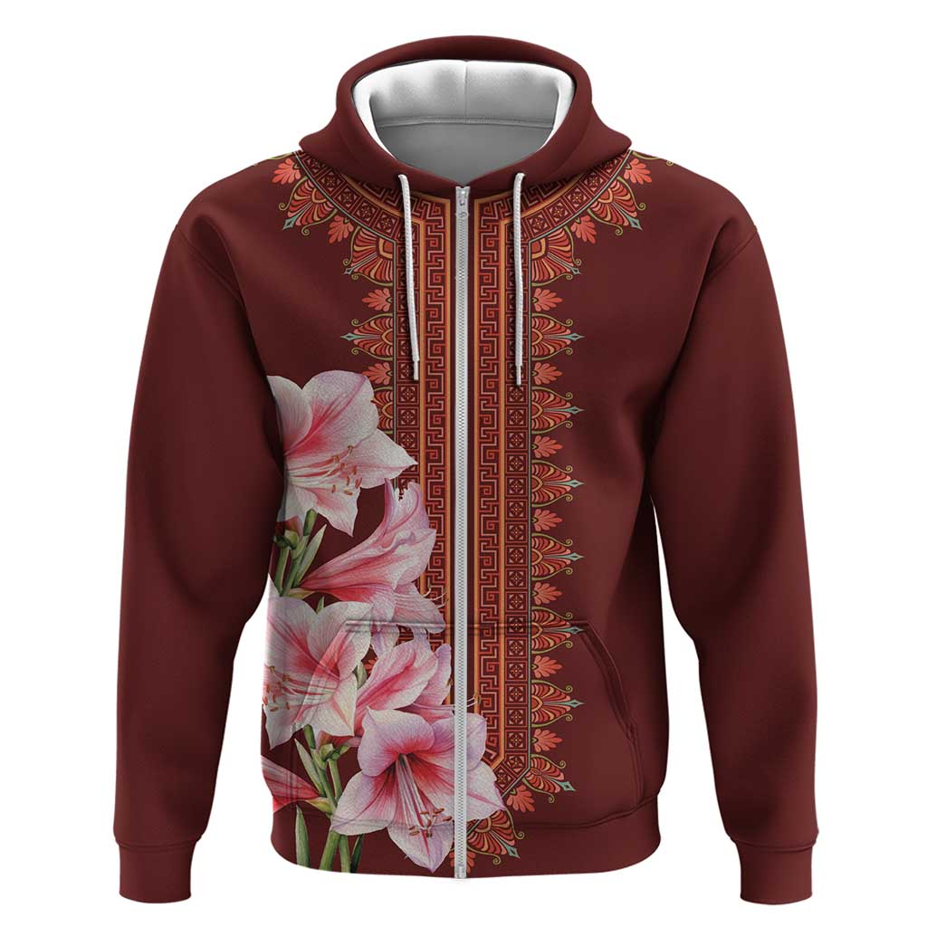 Africa Dashiki Zip Hoodie With Belladonna Lily - Wonder Print Shop