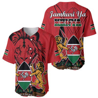 Two red baseball jerseys showing front and back with lions and Kenya crest text