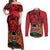 Kenya Couples Matching Off Shoulder Maxi Dress and Long Sleeve Button Shirt Coat Of Arms With Kente Patterns