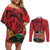 Kenya Couples Matching Off Shoulder Short Dress and Long Sleeve Button Shirt Coat Of Arms With Kente Patterns