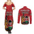 Kenya Couples Matching Summer Maxi Dress and Long Sleeve Button Shirt Coat Of Arms With Kente Patterns