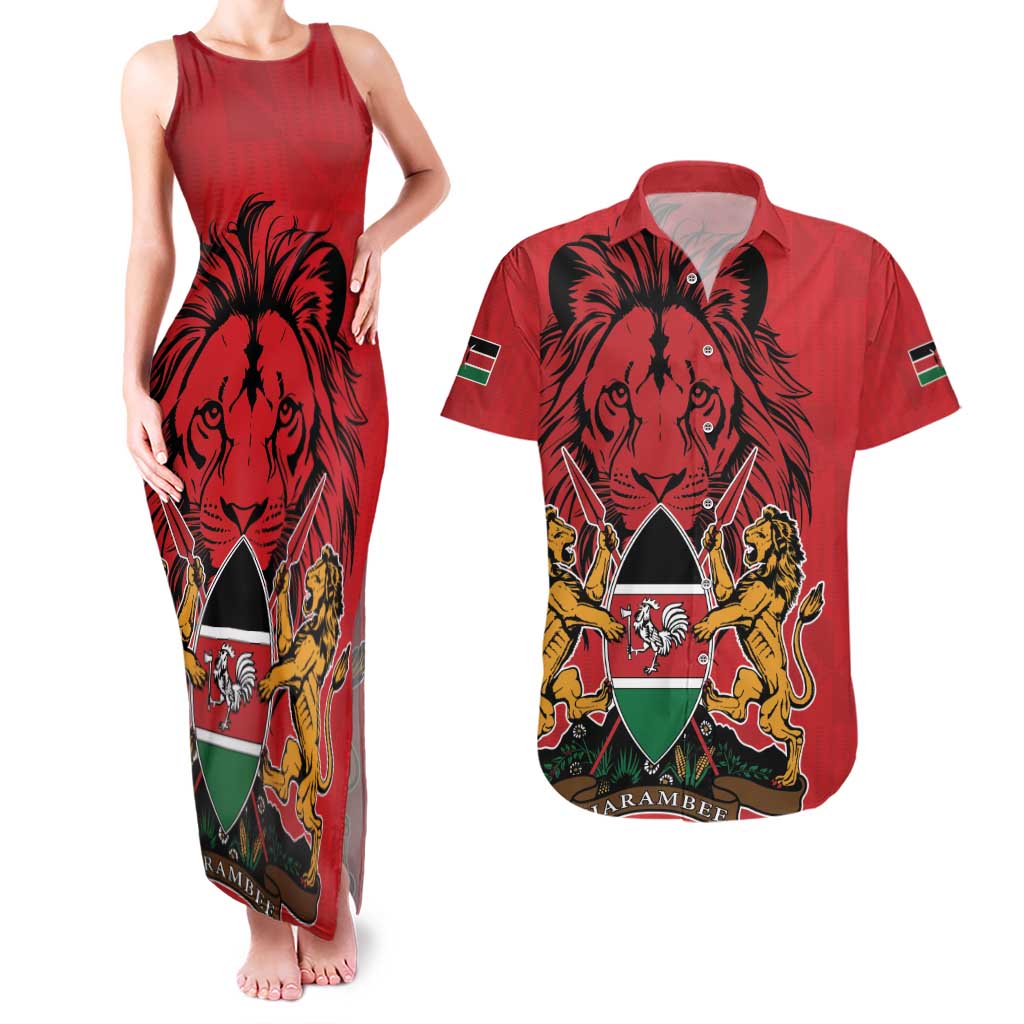 Kenya Couples Matching Tank Maxi Dress and Hawaiian Shirt Coat Of Arms With Kente Patterns