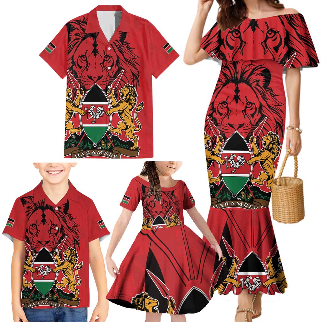 Kenya Family Matching Mermaid Dress and Hawaiian Shirt Coat Of Arms With Kente Patterns