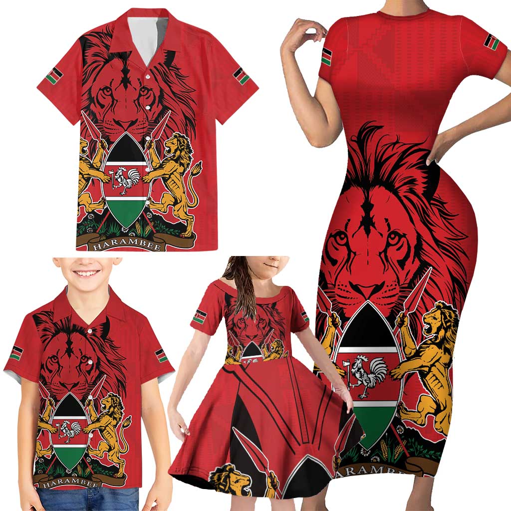 Kenya Family Matching Short Sleeve Bodycon Dress and Hawaiian Shirt Coat Of Arms With Kente Patterns