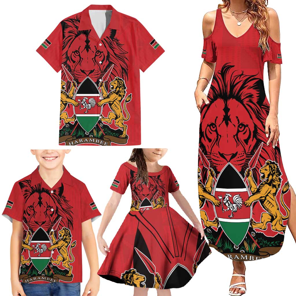 Kenya Family Matching Summer Maxi Dress and Hawaiian Shirt Coat Of Arms With Kente Patterns