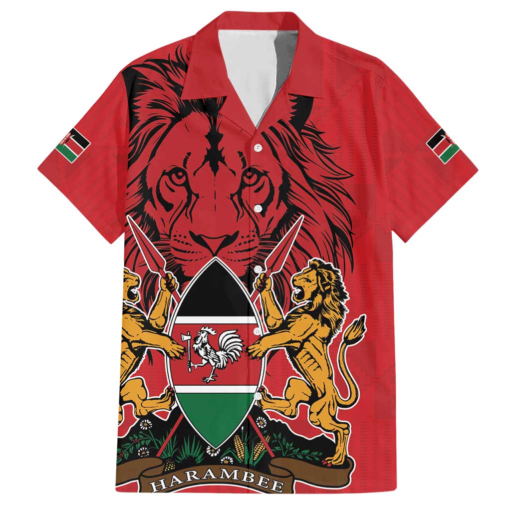 Kenya Hawaiian Shirt Coat Of Arms With Kente Patterns