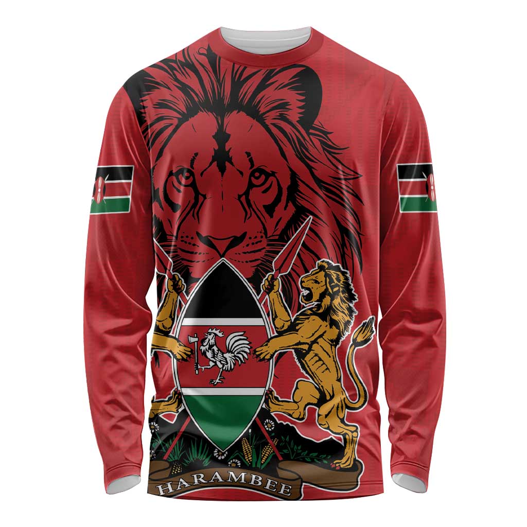 Kenya Long Sleeve Shirt Coat Of Arms With Kente Patterns