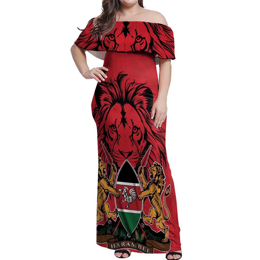 Kenya Off Shoulder Maxi Dress Coat Of Arms With Kente Patterns