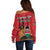 Kenya Off Shoulder Sweater Coat Of Arms With Kente Patterns