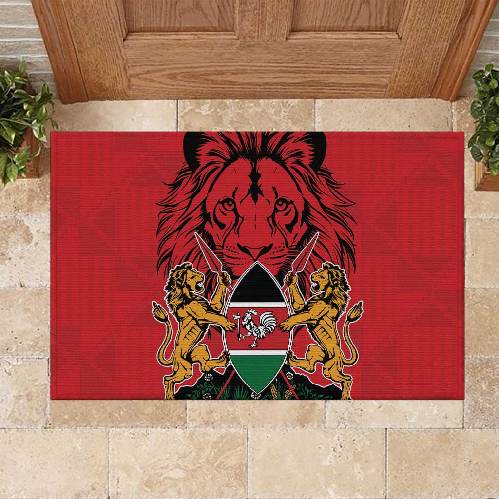 Kenya Rubber Doormat Coat Of Arms With Kente Patterns