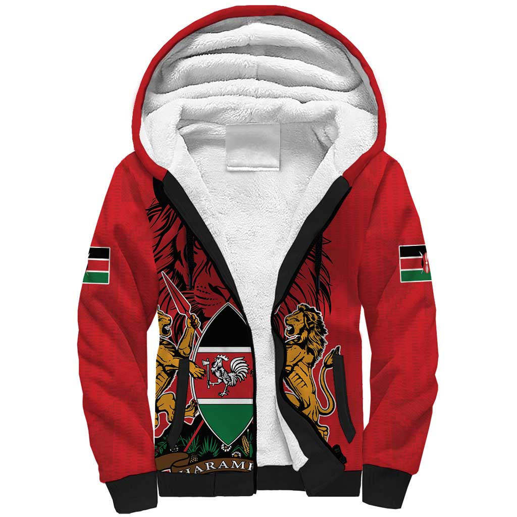 Kenya Sherpa Hoodie Coat Of Arms With Kente Patterns