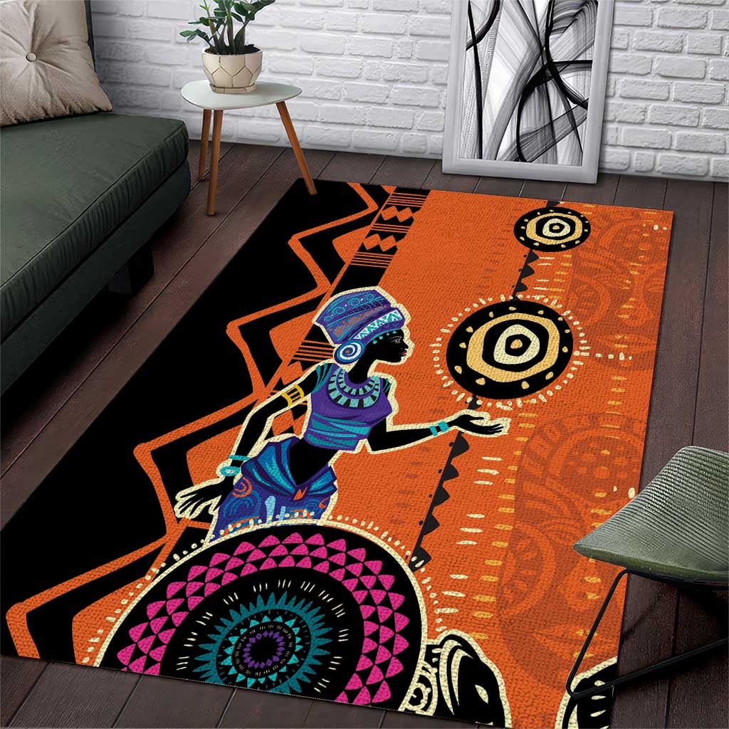 African Woman In Ethnic Dress Area Rug Ethnic Geometric Patterns - Wonder Print Shop