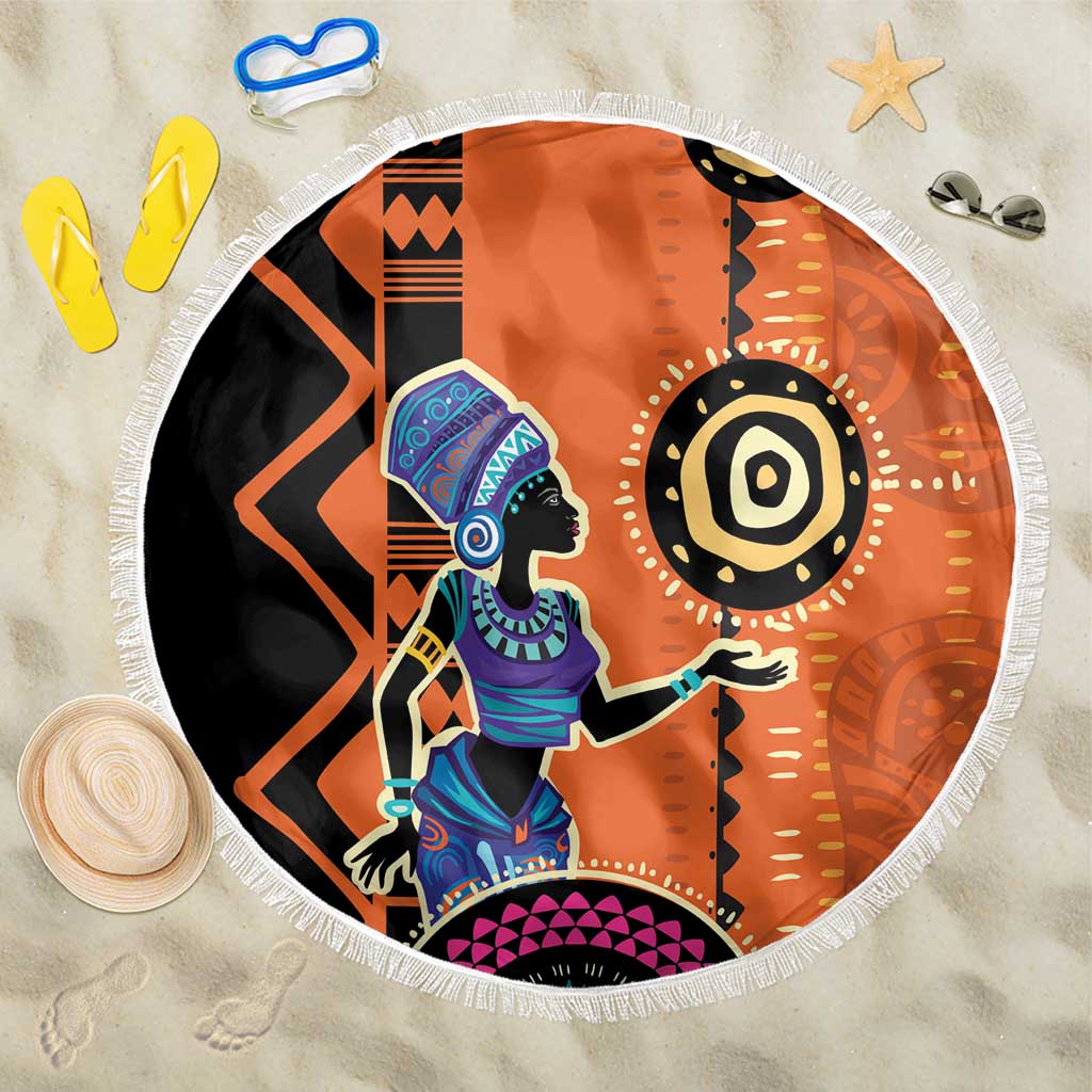 African Woman In Ethnic Dress Beach Blanket Ethnic Geometric Patterns - Wonder Print Shop