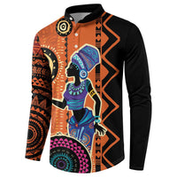 Orange and black button sweatshirt with front African-inspired portrait and patterned panels