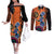 African Woman In Ethnic Dress Couples Matching Off The Shoulder Long Sleeve Dress and Long Sleeve Button Shirt Ethnic Geometric Patterns