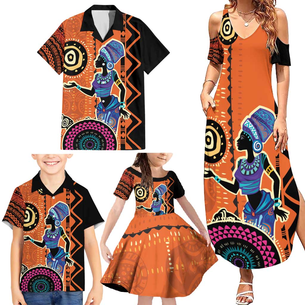 African Woman In Ethnic Dress Family Matching Summer Maxi Dress and Hawaiian Shirt Ethnic Geometric Patterns - Wonder Print Shop