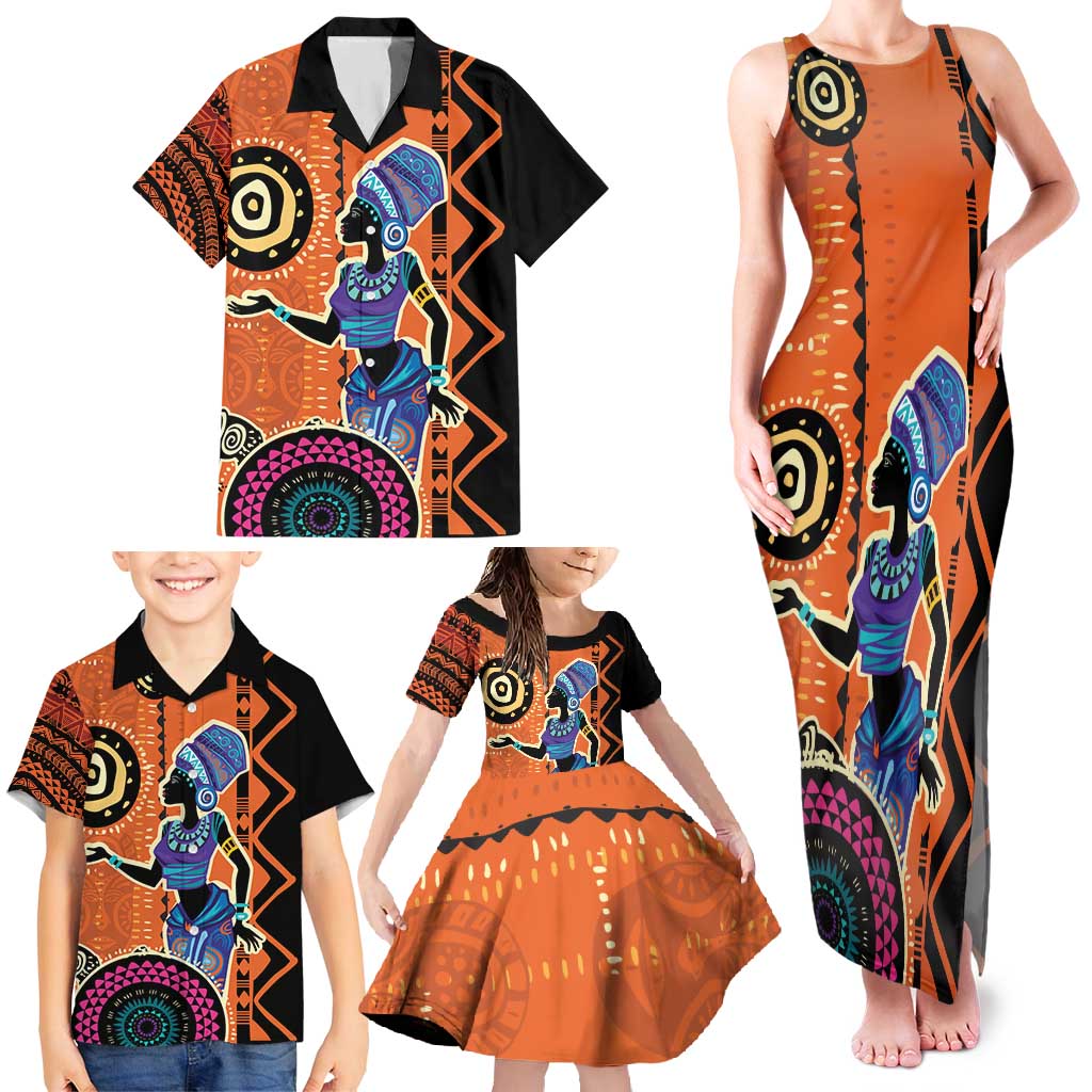 African Woman In Ethnic Dress Family Matching Tank Maxi Dress and Hawaiian Shirt Ethnic Geometric Patterns - Wonder Print Shop