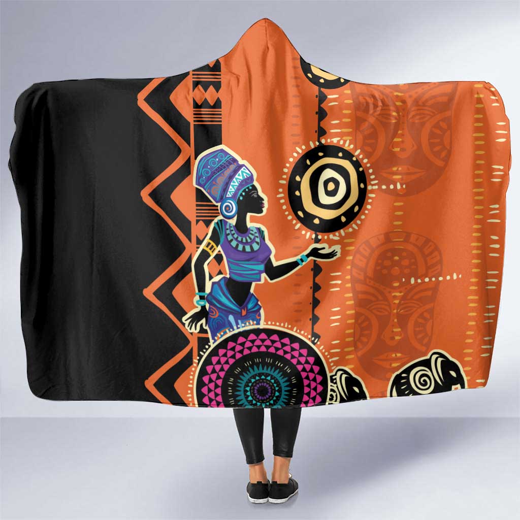 African Woman In Ethnic Dress Hooded Blanket Ethnic Geometric Patterns