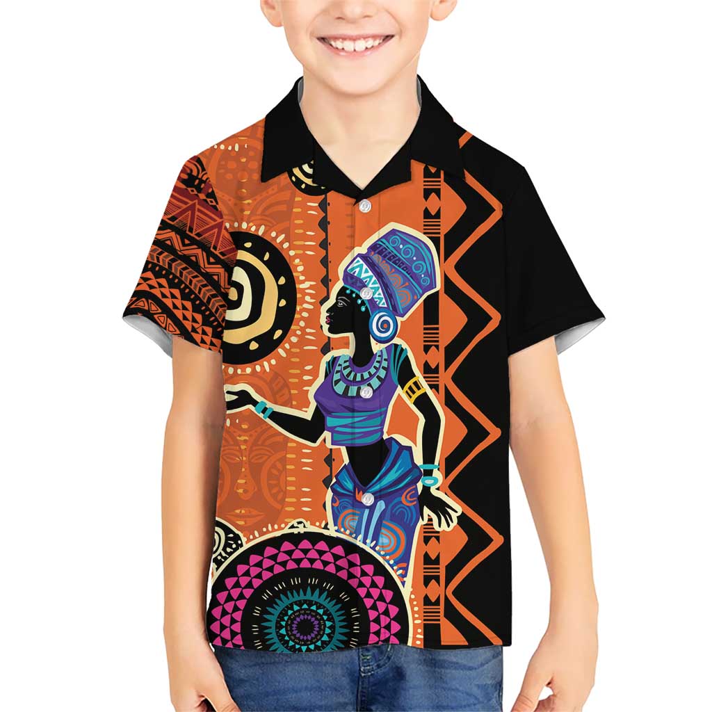 African Woman In Ethnic Dress Kid Hawaiian Shirt Ethnic Geometric Patterns - Wonder Print Shop