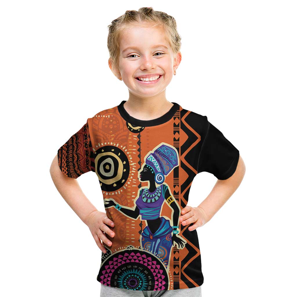 African Woman In Ethnic Dress Kid T Shirt Ethnic Geometric Patterns - Wonder Print Shop