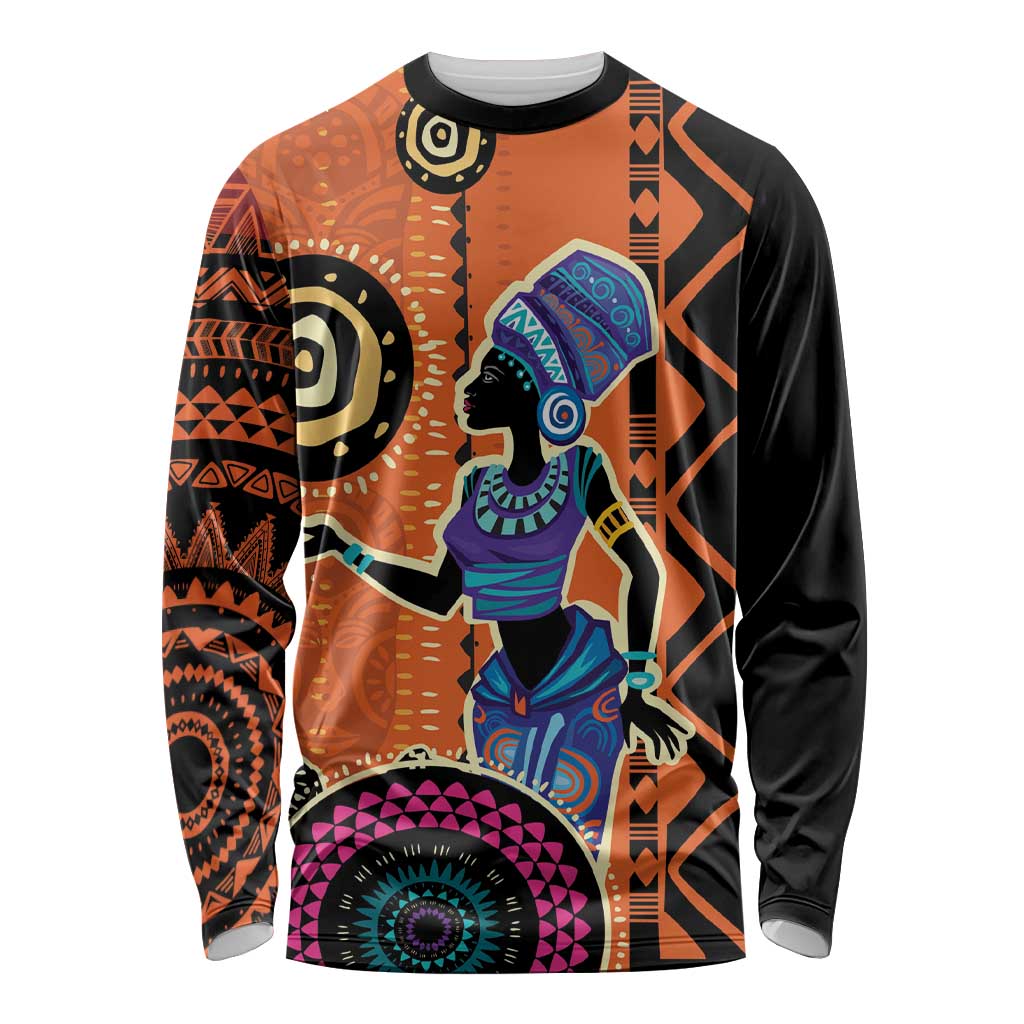 African Woman In Ethnic Dress Long Sleeve Shirt Ethnic Geometric Patterns - Wonder Print Shop